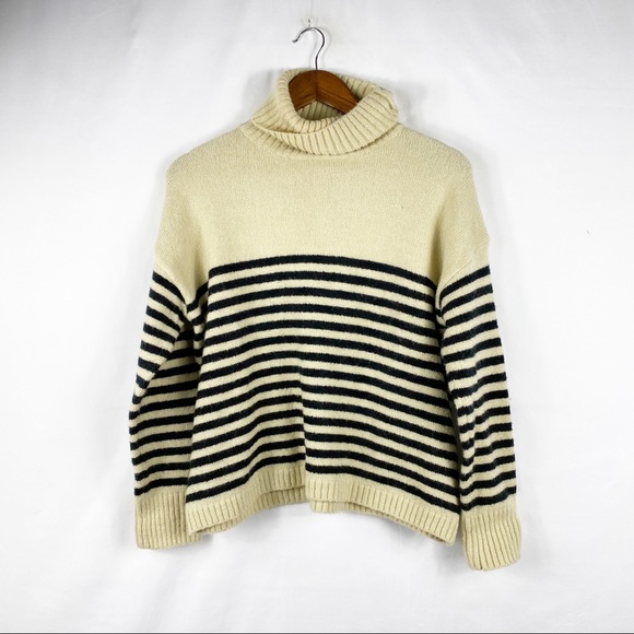 The Korner Sweaters - THE KORNER Black and Cream Striped Turtleneck Sweater in Size M/L